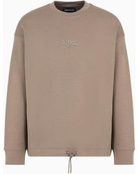 Emporio Armani - Double-jersey Sweatshirt With Matching, Embossed Embroidered Micro Logo - Lyst