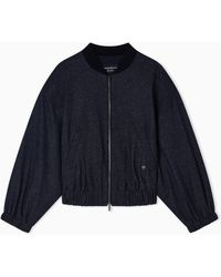 Emporio Armani - Icon Denim-Effect Wool Blend Bomber Jacket - Lyst