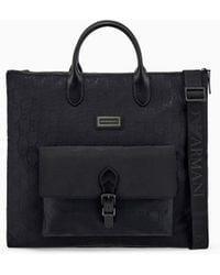 Emporio Armani - Tote Bag With Monogram Pattern And Bonded Leather Handles - Lyst