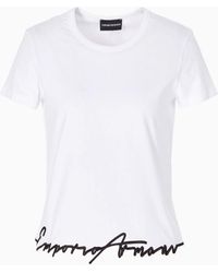 Emporio Armani - Camiseta De Punto Orgánico Con Forma En El Bajo Y Bordado Asv - Lyst