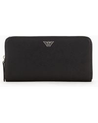 Emporio Armani - Asv Regenerated Saffiano Leather Zip-around Wallet With Eagle Plate - Lyst