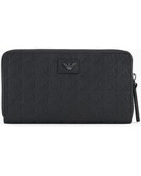 Emporio Armani - Cartera Con Cremallera Perimetral De Piel Con Motivo Integral De Águila En Relieve - Lyst