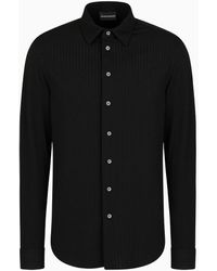 Emporio Armani - Classic-collar Shirt In Stretch Fabric With An Embossed Motif - Lyst