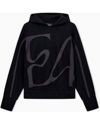 Emporio Armani - French Terry Jersey Hoodie With Oversized Ea Embroidery - Lyst