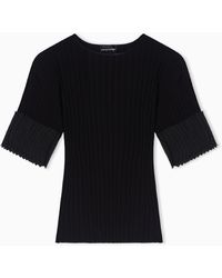 Emporio Armani - Ribbed Jumper With Pleated Detail - Lyst