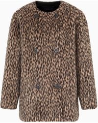 Emporio Armani - Double-Breasted Animal-Print Wool-Blend Pea Coat - Lyst