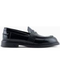 Emporio Armani - Brushed Leather Loafers - Lyst