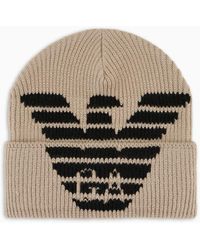 Emporio Armani - Ribbed Wool-blend Beanie With Oversized Jacquard Eagle - Lyst