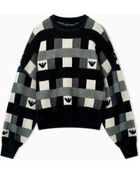 Emporio Armani - Crew Neck Pullover With Checkered Inlay Graphic And Logo - Lyst