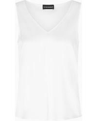Emporio Armani - Top Mit V-Ausschnitt Aus Seiden-Satin - Lyst