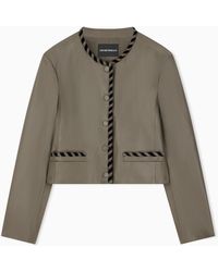Emporio Armani - Cropped Leather Jacket With Braided Trim And Button Closure - Lyst