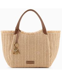 Emporio Armani - Woven Straw Shopper Bag With Logo Charm - Lyst