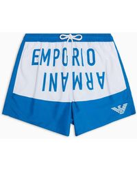 Emporio Armani - Bañador Modelo Pantalón Corto De Tejido Reciclado Con Una Banda Con El Logotipo Resaltado Asv - Lyst