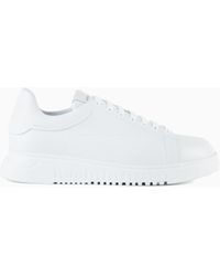 Emporio Armani - Tumbled Leather Sneakers With Knurled Soles - Lyst