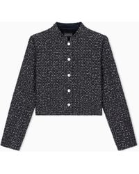 Emporio Armani - Denim Blazer With Embroidered Paillettes And Front Buttons - Lyst