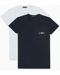 Emporio Armani - Two-pack Of Loungewear Slim-fit T-shirts With A Bold Monogram Logo - Lyst