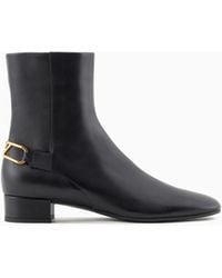 Emporio Armani - Nappa-Leather Ankle Boots With An Eagle Plate - Lyst