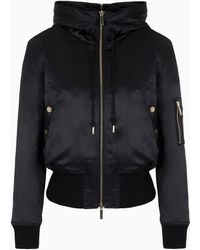 Emporio Armani - Hooded Satin Bomber Jacket With Dragon Embroidery - Lyst