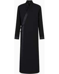 Emporio Armani - Crisp-feel Tropical Virgin Light Wool Overcoat With Robe Fastening - Lyst