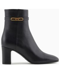 Emporio Armani - Nappa-Leather High-Heeled Ankle Boots With Eagle Plate - Lyst