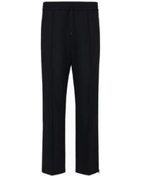 Emporio Armani - Wool-blend Drawstring Trousers With Veining - Lyst