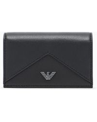 Emporio Armani - Nappa Leather Card Holder With Flap With Geometric Detail - Lyst