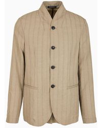Emporio Armani - Jacket With Rounded Hemline And Monochromatic Striped Motif, In A Peach-feel Viscose Blend - Lyst