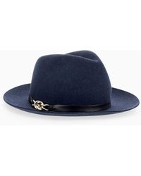 Emporio Armani - Merino Wool Fedora Hat With A Leather Band And Chain Detail - Lyst