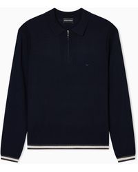 Emporio Armani - Pull À Col Polo Zippé En Laine Vierge Rase - Lyst