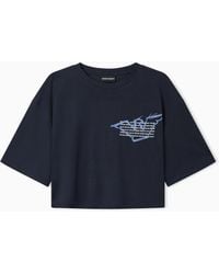 Emporio Armani - Cropped Jersey T-Shirt With Eagle Print - Lyst