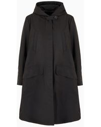Emporio Armani - Padded, Hooded Pea Coat In Water-repellent Technical Gabardine - Lyst