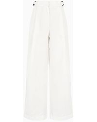 Emporio Armani - High-rise Cotton-blend Palazzo Trousers - Lyst