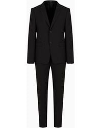 Emporio Armani - Single-breasted Slim-fit Suit With Notched Lapels In Micro-patterned Stretch Wool Crêpe - Lyst