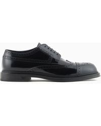 Emporio Armani - Brushed Leather Derby Shoes With Wingtip Perforations - Lyst