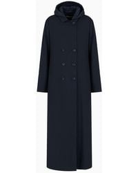 Emporio Armani - Long Double-breasted Trench Coat In Water-repellent Technical Cotton With Matelassé Back - Lyst