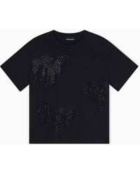 Emporio Armani - Jersey T-Shirt With Rhinestone Eagle - Lyst