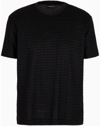 Emporio Armani - Asv Lyocell-blend Jersey T-shirt With All-over Flock Logo Lettering - Lyst