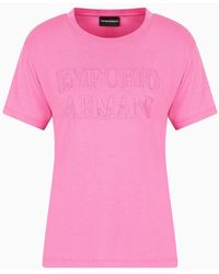 Emporio Armani - Camiseta De Lyocell Lavado Con Logotipo De Efecto Devoré Asv - Lyst