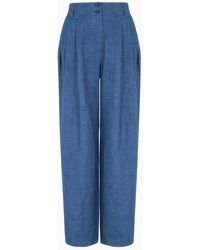 Emporio Armani - Icon Ovel-leg Trousers With Pleats In Washed Linen - Lyst