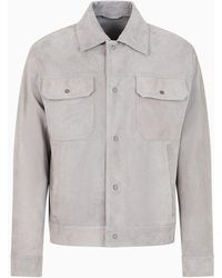 Emporio Armani - Goatskin Suede Shirt Jacket With Front Pockets - Lyst