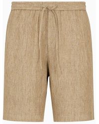 Emporio Armani - Bermuda Shorts In Faded Linen With A Crêpe Texture, With Drawstring - Lyst