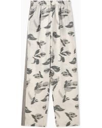 Emporio Armani - Regular Fit Linen Trousers With Chiné Flower Print - Lyst