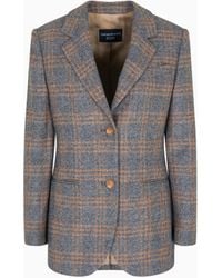 Emporio Armani - Blazer À Simple Boutonnage En Mélange De Laine Vierge Avec Motif À Carreaux Icon - Lyst