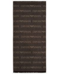 Emporio Armani - Virgin-wool Blend Scarf With Jacquard Logo Lettering And Fringes - Lyst