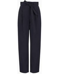 Emporio Armani - Flowing Drawstring Trousers In Washed Matte Modal - Lyst