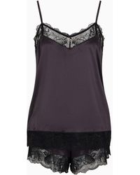 Emporio Armani - Eternal Lace Satin Pyjama Top And Shorts With Lace Details - Lyst