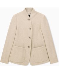 Emporio Armani - High-Neck Virgin Wool Blazer With A Jacquard Knit Effect - Lyst