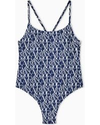 Emporio Armani - Padded One-Piece Swimsuit With Logomania Print - Lyst