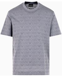 Emporio Armani - T-shirt Aus Jacquard-jersey Mit Allover-logo-schriftzug - Lyst