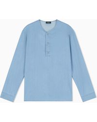 Emporio Armani - Icon Lightweight Denim Shirt With Henley Collar - Lyst